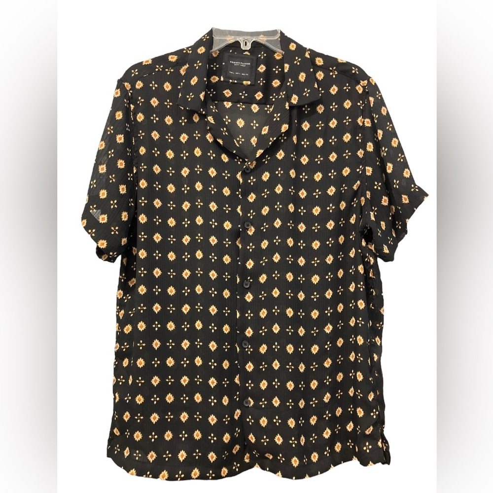 DENIM & FlOWER RICKY SINGH Black, Orange and White Plisse Blouse/Shirt Size L